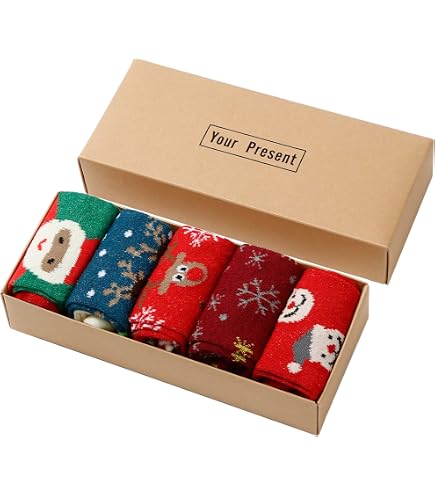 Chaussettes De Noël BRUBAKER - Lot De 5 Paires Avec Motifs Chiens/Cats, Coton Doux, Cadeau Festif Drôle