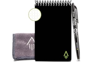 ‎ROCKETBOOK Rocketbook Core Wiederverwendbares Digitales Notizbuch - Executive A6 Schwarz - Elektronischer Notizblock mit Punktraster - Wiederbeschreibbar mit inkl. Pilot Frixion Stift und Mikrofasertuch