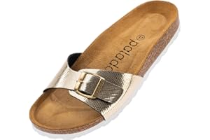 Palado Claquettes Femme Malta - Mules Femme élégantes avec lanières réglables - Mules Femmes Confortable avec voûte Plantaire en liège - Mules et Sabots Femme avec Semelle extérieure en Cuir