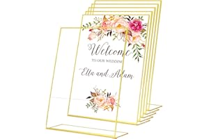 LELADY JEWELRY LELADY Porta-avvisi da Tavolo A4, 6 Pezzi Espositore da Tavolo in Acrilico, Porta Menù da Tavolo con Bordo Dorato, per Ufficio, Matrimonio, Hotel