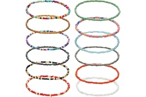 Decentraland Tobilleras bohemias de 7 piezas, hechas a mano, con cuentas de verano, pulseras de hilo elástico, cuentas de cristal, tobilleras coloridas de varias capas, joyería de pie para mujeres y