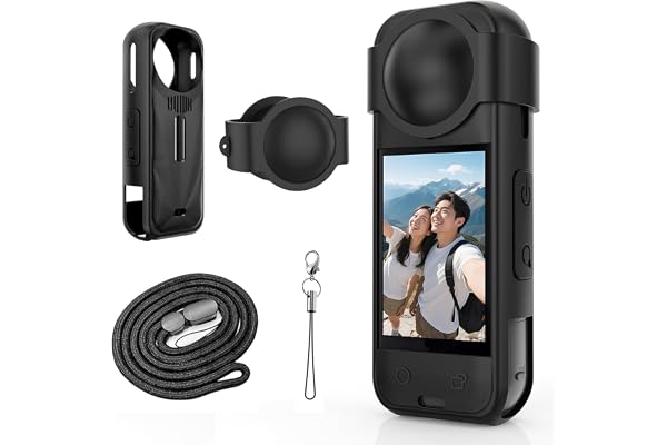 Flavizo Silicone Protective Case Compatible with Insta 360 X5, Soft Shockproof Anti-Scratch Full-Body Cover with Lens Cap, Charging Port Accessible, Action Camera Accessories (Black)