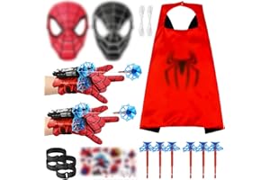 LIVESTN Spid-erm Guanti per Bambino, Spara Ragnatele Spid-er, Launcher Glove, Giochi Spid-er con Spid-erm Maschera e Spid-erm Mantello, Guanto Spid-er Spara Ragnatele, Cosplay Giocattoli da Polso Set