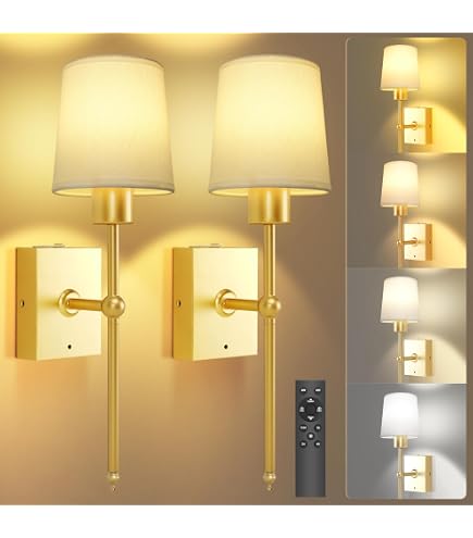 Lot De 2 Appliques Murales LED Rechargeables - Sans Fil, Télécommande, 3 Températures De Couleur Et Intensité Variable - Batterie 5200 MAh, Couleur Dorée
