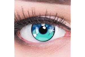 ‎MERALENS Meralens farbige Kontaktlinsen Anime Arc 3 Blue crazy fun blaue Jahreslinsen 1 Paar ohne Stärke mit gratis Linsenbehälter – Top Qualität für Fasching, Karneval, Halloween, Cosplay