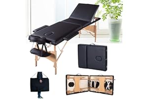 HUINI Mobile Massageliege 3 Zonen höhenverstellbar Klappbar Massageliege Holzfüße Kosmetik Massagetisch für Massage Schönheit Tätowieren Therapie Behandlung Salon Reiki Healing (Schwarz)