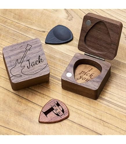 Porta Plettri Per Chitarra In Pelle Marrone - 17 Slot, Con Design A Chitarra - Foto 10