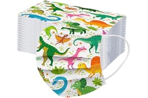 LULUJI Lulupi 50 Stück Kinder Mundschutz Einweg Mund-Nasenschutz 3D Cartoon Druck Bandana Maske Tücher Staubs-chutz Atmungsaktive Mund-Nasen Bedeckung Dinosaurier Tiermotiv Halstuch Schals für Jungen Mädchen