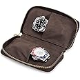 Hiram Double Watch Case Bag Holder Vintage Cow Leather Zipper Travel Watch Display Storage Box Case Pouch Organizer (Coffee)