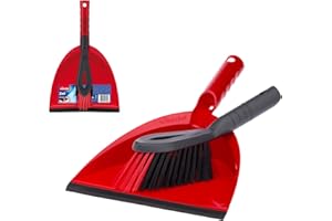 Vileda Dust Pan & Brush Set - 2in1 Brush and Pan Set with Durable Bristles & Easy to Sweep Rubber Blade - Ergonomic Handle and Clip to Combine for Easy Storage