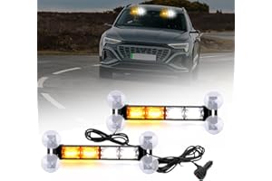 JMEST LEAD Amber & White Windshield Strobe Lights For Trucks, 2 in 1 Car Windshield Dash Strobe Warning Lights, 48-LED Emergency Strobe Light Flashing Beacon Light 20 Modes For Cars Van Vehicles