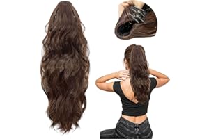 LOOGBH NyxSeat 1 extensión de pelo con clip para mujer, peluca ondulada, sintética, accesorios para el pelo (marrón oscuro)