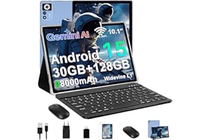 ‎ZIOVO ZIOVO Android 15 Tablet 10 Zoll Gemini AI, 30GB RAM+128GB ROM(TF 1TB), 5G WLAN, Octa-Core 2.0GHz, Widevine L1, 8000mAh, BT 5.0, GPS, Face ID, Tablet mit Tastatur, Maus - Blau