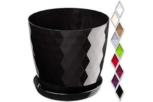 KADAX Maceta para Flores, Maceta con Base, Maceta de plástico para Interior, Macetero Redondo, Maceta Decorativa, Maceta Moderna Interior, 16 cm, Negro