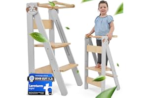 ISIPISI LEBE ENTSPANNTER isipisi Lernturm ab 1 Jahr [Montessori] höhenverstellbarer Kinderturm – spielerisch motorische Fähigkeiten fördern – Steh- und Lern-Turm klappbar, Learning Tower, Faltbare Kindertreppe