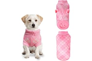 PawSailor Pull pour Chien à Carreaux, Tricots Pull-Over Chiot et Chat à Col Roulé, Doux et Confortable Manteau Hiver Chaud pour Chien Petite Taille Chihuahua, Toy Poodle, Yorkie, Rose XS