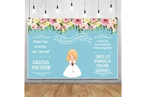 Renaiss 2.2x1.5m Mi Primera comunión telón de Fondo Rubia niña Flores Azul fotografía Fondo Dios Bendiga recién Nacido Bautismo Primera comunión Fiesta Decoraciones Vinilo Foto apoyos