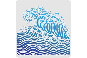 FINGERINSPIRE Sea Waves Drawing Painting Stencils Templates 30x30cm Plastic Stencils Decoration Square Reusable Stencils for Painting on Wood, Floor, Wall and Fabric