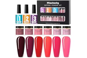 Dipping Powder Nails Kit, RoseFlower Ensemble de Doudre à Tremper avec 6 Couleur Nue, Poudre Ongle Rouge Violet, avec Couche de Base, Top Coat– Ensemble de Poudre à Ongles Français