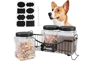ZoeQide Contenedor de Pienso para Perros con 3 Recipientes Transparentes, Organizador de Snacks para Mascotas, Diseño Vintage Negro, Almacenamiento Práctico paras Cocina, 36x13x10 cm
