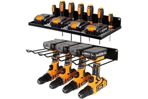 7E TRADING Power Tool Organizer Storage Rack Wall Mount Drill Holder for 5 Power Drill Tools,Elektrowerkzeug-Organizer, Aufbewahrungsregal, Wandhalterung,Wandhalterung Für Robuste Stecktafel (Schwarz)