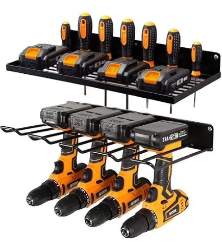 YYR Organizzatore Da Parete Per Utensili Elettrici Con Stazione Di Ricarica - Scaffale In Acciaio Con Presa Multipla 1875W