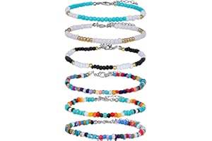 HCYANGZHANG Fussketten Für Frauen Wasserfest, Fußkettchen Bunt, 6 Stück Bunte Perlen Fußkette, Fusskettenchen, Perlen Fußkettchen Set Strand Boho Mädchen, Verstellbares Boho Fußkette Damen