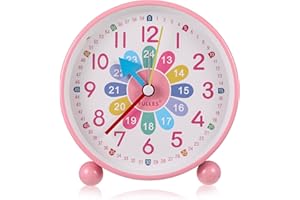 worahroe Wecker Kinderwecker, Lernwecker, Wecker, Nachttisch, batteriebetriebene Tischuhren für Jungen und Mädchen, analoger Quarzwecker mit Nachtlicht, Schlummerfunktion für Schulanfänger (Rosa)