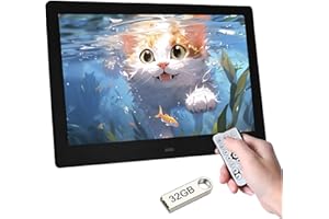 Ysguyyz Cadre Photo Numérique HD IPS 7" - Vidéo 1080P, Mise sous/Hors Tension Automatique, Aperçu De l'image, MP3, Horloge Calendrier, USB avec Télécommande (with 32GB USB Driver,Noir)