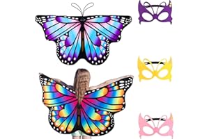 ruggito 2 Stück Schmetterlingsflügel Kinder und 3 Stück Schmetterlings Gesichtsbedeckungen Set, Schmetterlingsflgel Flgel Kostm, Schmetterling Pixie Cape Mädchen, Festival Kostüm Partei, Mehrfarbig