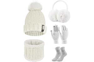 UMIPUBO Women's Winter Knitted Hat, Scarf, Ski Outing Set, Plush Ear Warmers, Beanie Hat, Touch Screen Gloves, Earmuffs, Stockings for Outdoor Sports