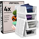 VertiRoll 4 Drawer Sliding Stackable Wardrobe Organizer - White | Plastic Space Saver Containers Home Kitchen Bathroom Office