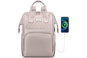 VSNOON Laptop Backpack for Women,15.6 Inch Stylish Laptop Rucksack Wide Open, Travel Backpack with USB Charging Port, Water Resistant Travel Business Work Bag Computer Backpack for Men, Pink