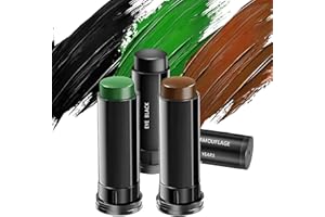 EHIOG 3 PièCes De Camouflage Kit De Peinture Visage,Bâtons de Maquillage de Peinture,Kit De Peinture Faciale De Couleurs D’ArméE Et Camouflage pour Le Visage Stylo Tactique (Noir, Brun, Vert)