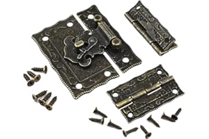 SHRJ 4 Sets Antique Engraved Hook Latch Hasp Hinges with Screws Kit Embossing European Gothic Style for Jewelry Wood Box Cases Repairing and Decoration