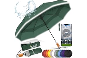 Royal Walk Paraguas Plegable Antiviento para Hombre y Mujer Apertura y Cierre Automático, Compacto y Fuerte, Mango de Madera Real de Lujo, Paraguas Resistente al Viento Reflectante con Doble Cubierta
