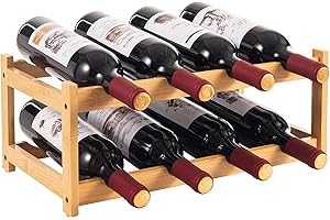 woodluv 2-Tier Wooden Wine Rack, Wine Holder, Compact Wine Storage Stand, Wine Organizer for Kitchen, Bar, or Countertop, Stylish Wine Holder with Easy Assembly