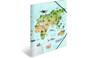 ‎HERMA HERMA Sammelmappe A3 Weltkarte, Eckspanner-Mappe aus Pappe mit Kindergarten Motiv, Gummizug, Innenklappen und Innendruck für Jungen, Mädchen und Kinder
