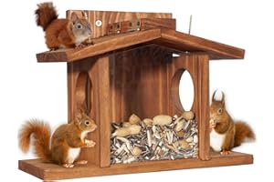 TOURKING Wooden Squirrel Feeder for Outdoor Winter Garden, Backyard - Waterproof, Durable Design