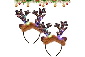 SUNSHINE SMILE 2 Stück Rentier Stirnband mit LED,Weihnachts Haarreif mit LED,Weihnachts Kopfschmuck,Weihnachten Beleuchtete Stirnbänder,Weihnachten Haarband,Weihnachts Haarschmuck für Weihnachten Party Haarschmuck