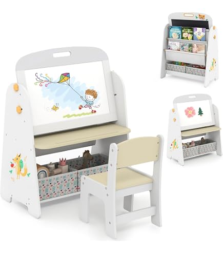 Chevalet reglable pour enfants avec tableau blanc et tableau noir