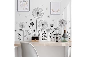 SINEKONG Wall Tattoo Dandelion Wall Tattoo Dandelions Black for Wall Decoration Large Dandelion Flowers Plants Wall Sticker Wall Sticker Wall Sticker Wall Pictures for Living Room Bedroom Hallway Window