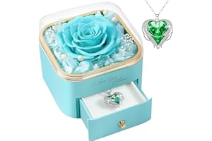 FRFG Rosa Eterna con Collar Corazón, Rosas Preservadas con Joyas, Mujer, Idea de Regalo para Esposa y Mamá con Joyas, Día de la Madre, Navidad (Azul Claro)