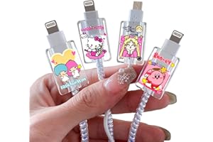 DiyGody Cute Cartoon Cable Protector for iPhone Type-C Charger,Kawaii Japan Beauty Girl Pattern 4 pcs Set Cable Protector for Women Girls,Charging Cord Protector,Charger Saver (Lightning Cable)