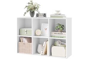 WOLTU Bibliothèque à 6 Compartiments, Étagère de Rangement, Meuble Présentoir pour Salon Bureau, en Panneaux de Particules Blanc, 59.6X29X89cm, SK002ws3