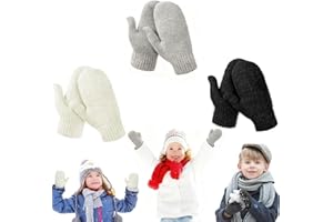 YCZARD 3Pairs Kids Winter Gloves Children Stretchy Warm Gloves Soft Knit Kids Glove Toddler Stretch Mittens 4-11Years Black White Grey