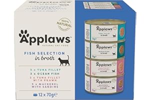 Applaws Natural Wet Cat Food, Multipack Fish Selection in Broth 70 g Tin (Pack of 12)