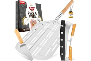 SEFINSECIMI 12x14 Inch Perforated Pizza Peel – Lightweight Aluminum Pizza Paddle with Wooden Handle – Heat-Resistant, Non-Stick & Professional-Grade for Pizza Ovens, Baking & Grills