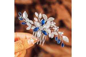 IYOU Peigne à Cheveux Mariage Accessoire Cheveux Strass Bleu Coiffure Demoiselles D'honneur Mariée Fleur pour Femme