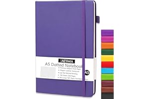AEYAKA Carnet de Notes A5 Pointillé Bullet Journal Dotted A5 Couverture Rigide et Fermeture élastique Porte-stylo Étui en Cuir PU Papier épais 80 g/m², 15 x 21 cm (Pointé, Violet)